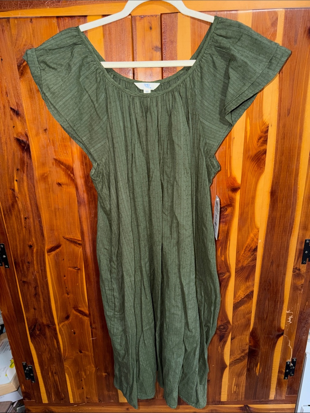 Time and Tru Olive Green Flutter-Sleeve Maxi Dress